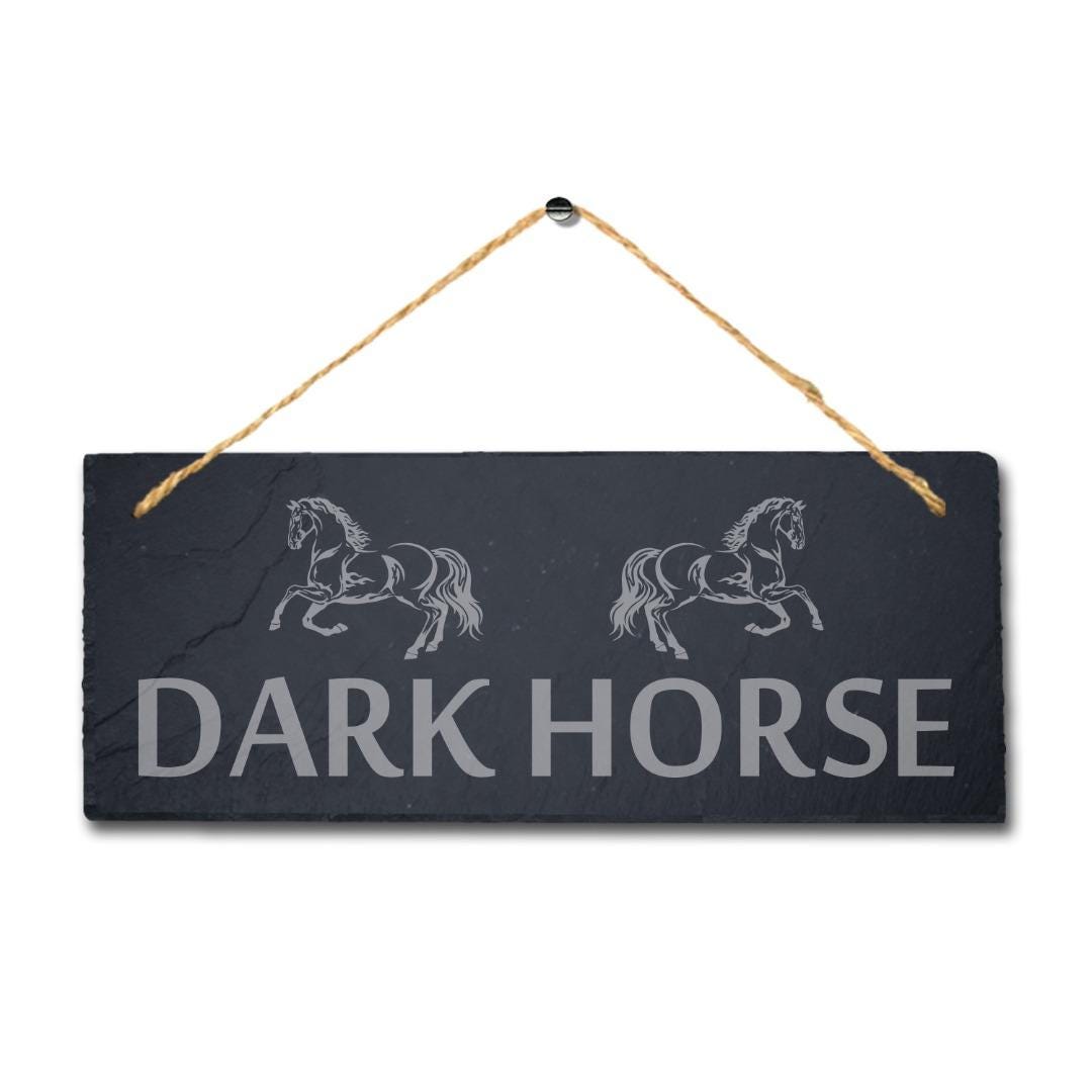 Dark Horse Laser Engraved Hanging Slate Horse Shed Decor Pet Animal Plaque Sign