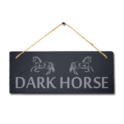 Dark Horse Laser Engraved Hanging Slate Horse Shed Decor Pet Animal Plaque Sign