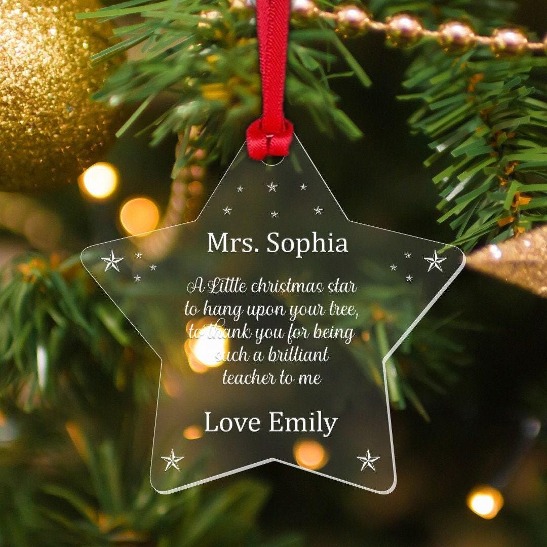 Personalised Teacher Christmas Bauble: Acrylic Star Xmas Tree Decor