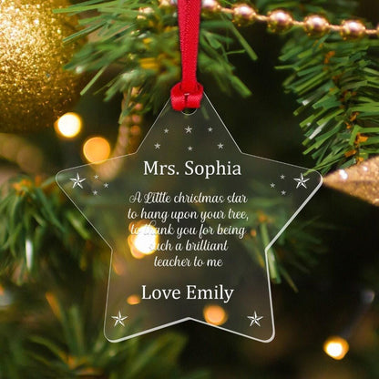 Personalised Teacher Christmas Bauble: Acrylic Star Xmas Tree Decor