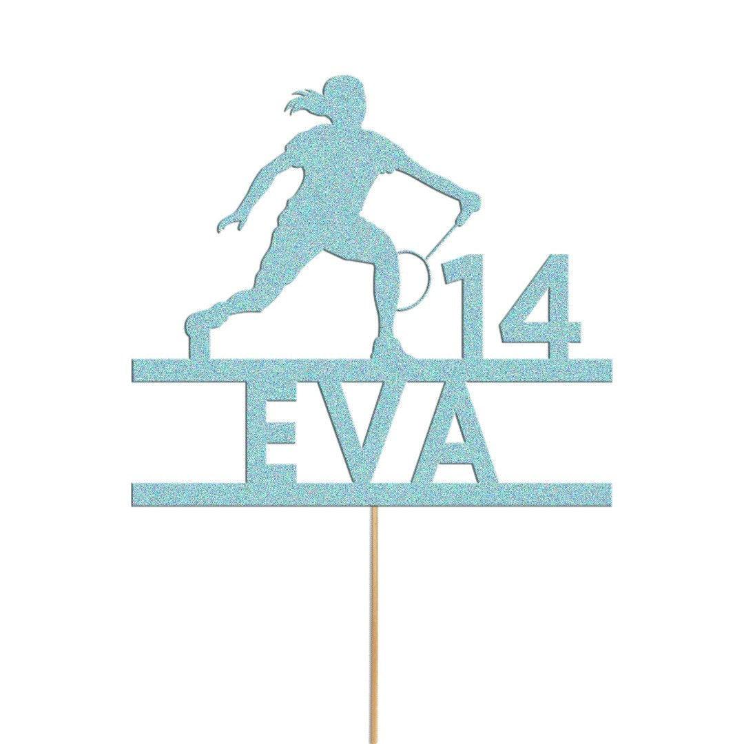 Custom Glitter Tennis Cake Topper: Personalised Birthday Party Decor