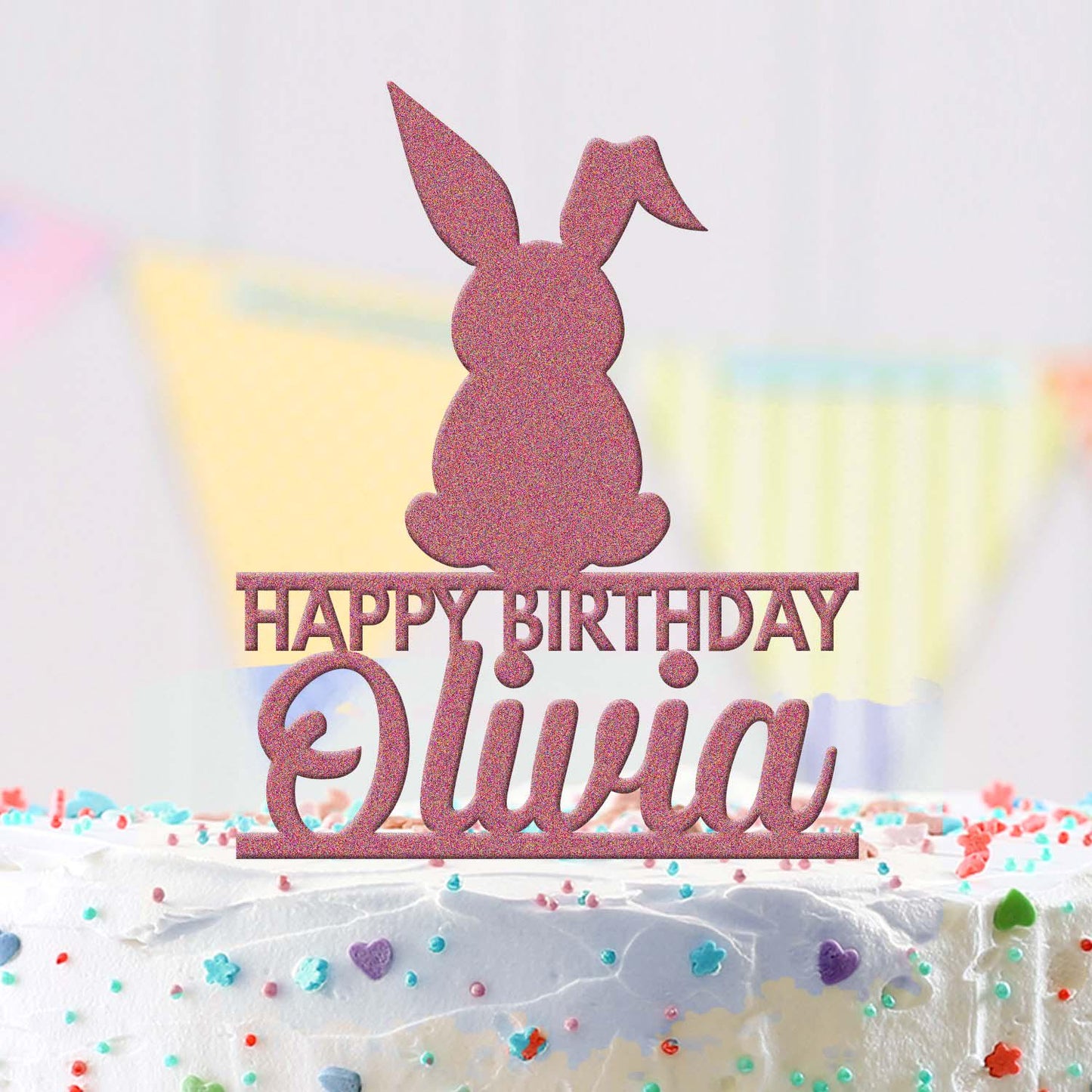 Personalised Acrylic Name Rabbit Bunny Animal Birthday Cake Topper Decoration