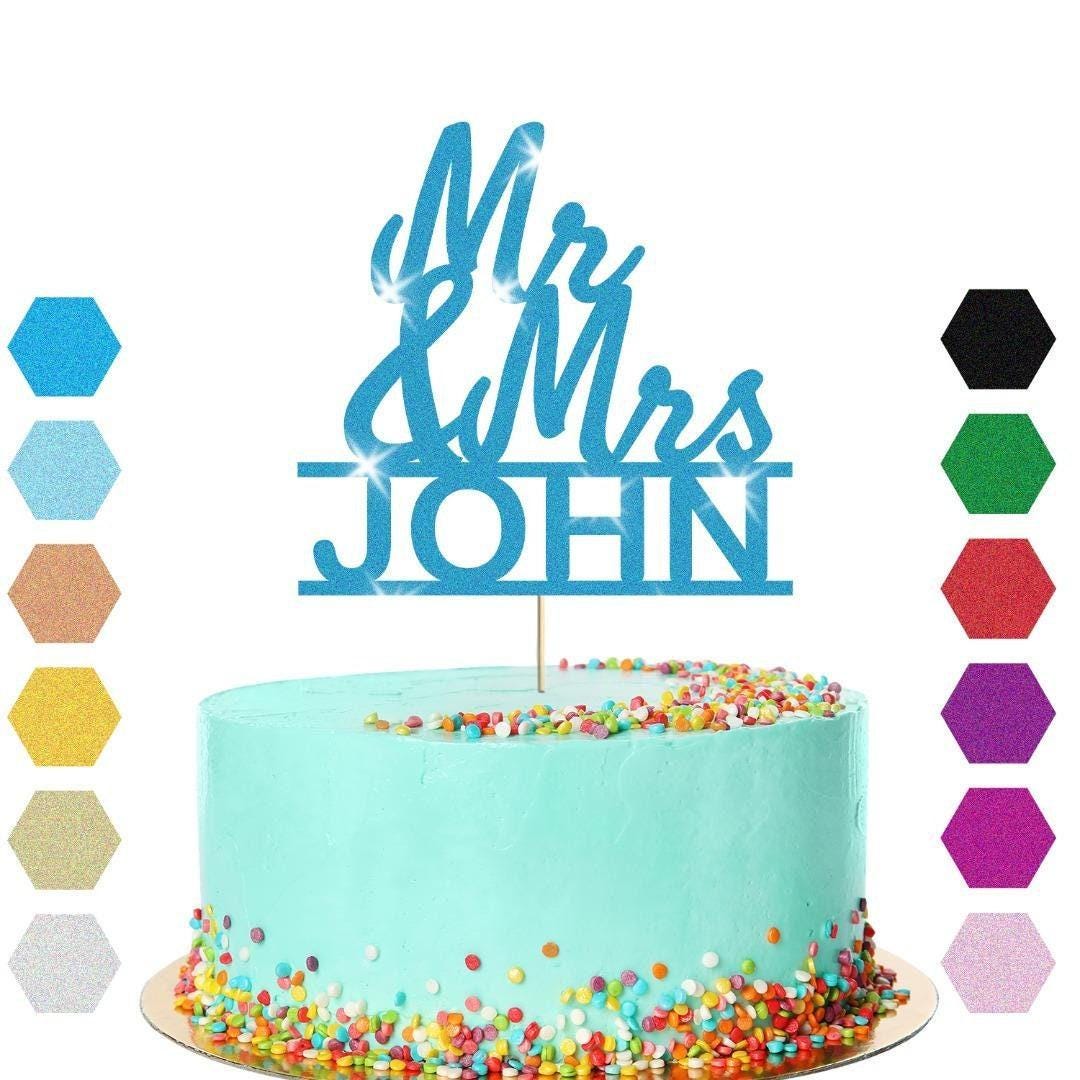 Personalised Mr & Mrs Glitter Cake Topper: Wedding Anniversary Decoration