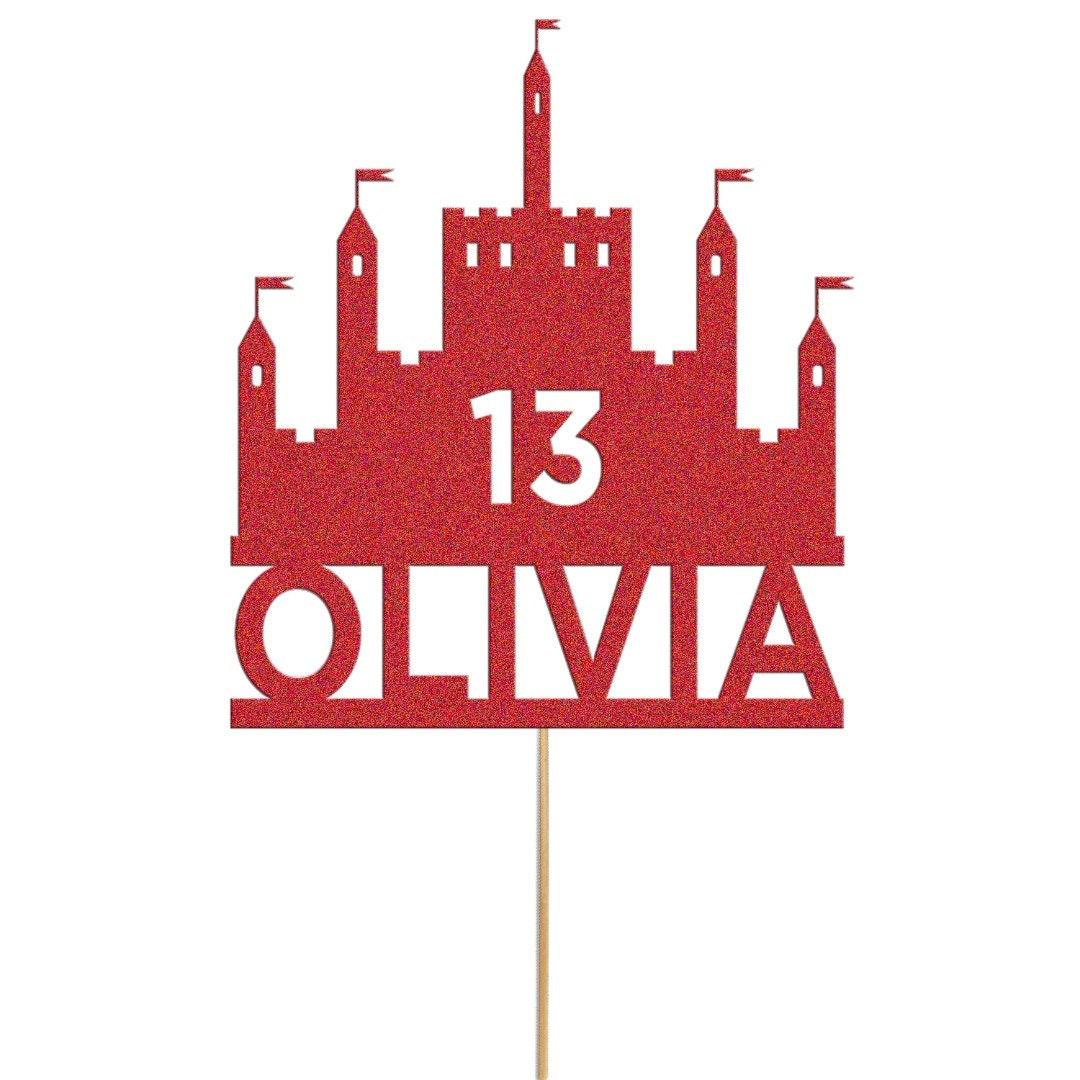 Personalised Glitter Princess Castle Cake Topper: Custom Name & Age