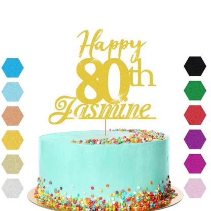 Personalised Name 80th Birthday Glitter Cake Topper Party Cake Decoration Gift