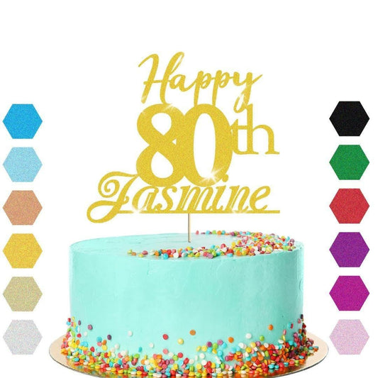 Personalised Name 80th Birthday Glitter Cake Topper Party Cake Decoration Gift