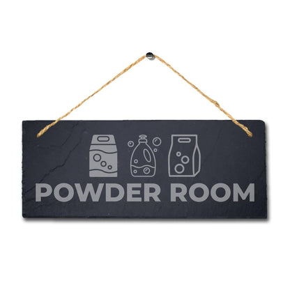 Powder Room Laser Engraved Hanging Slate Laundry Store Rustic Door Plaque Sign
