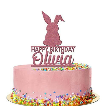 Personalised Acrylic Name Rabbit Bunny Animal Birthday Cake Topper Decoration