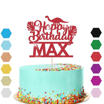Dinosaur Glitter Cake Topper Personalised Name Jurassic Birthday Cake Decoration