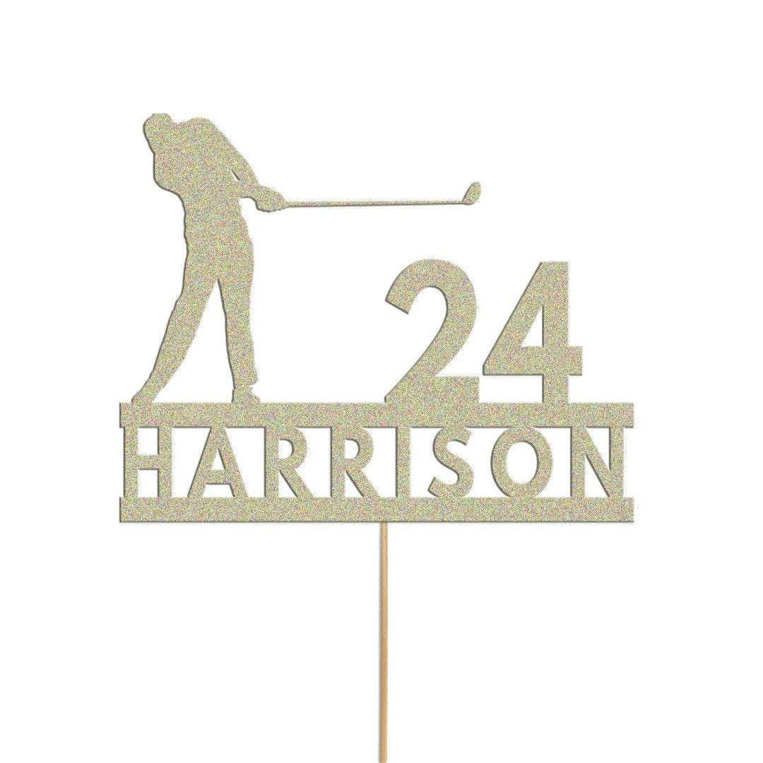 Personalised Glitter Golf Cake Topper: Golfer Name & Age