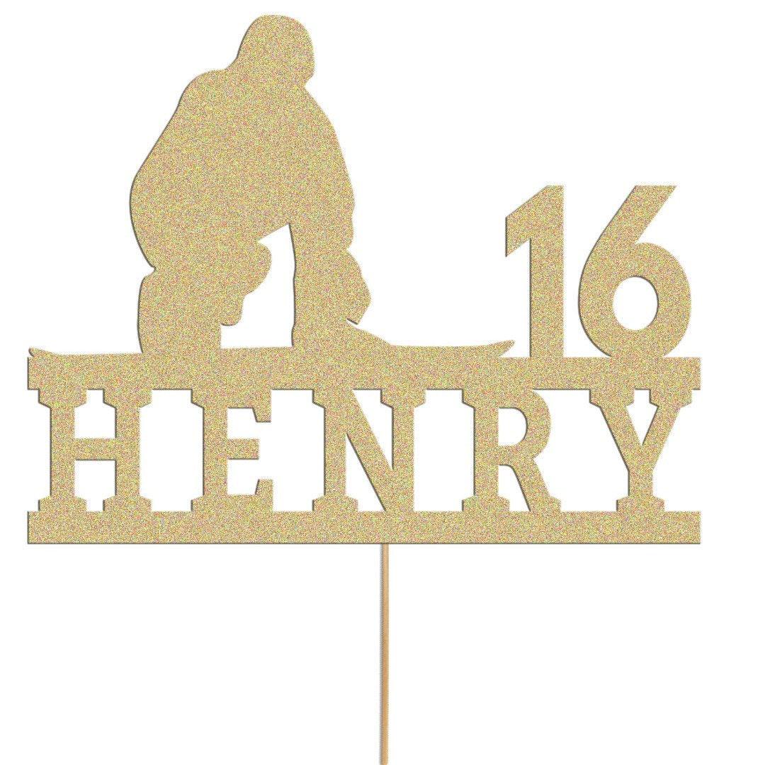 Personalized Skiing Birthday Cake Topper: Glitter Skier, Any Name & Age