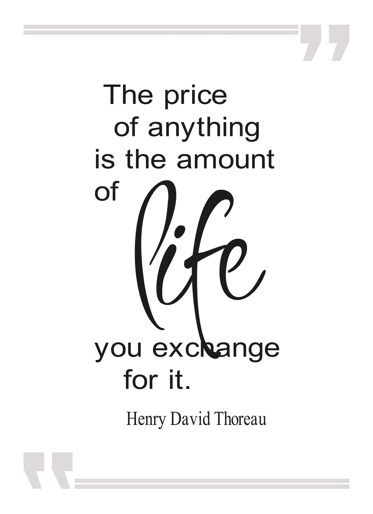 The Price Of Anything Is Amount Of Life Inspirational Positive Quote Poster Wall
