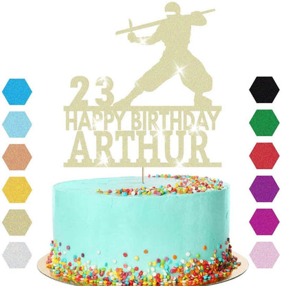 Warrior Fighter Cake Topper Personalised Boys Birthday Decoration Any Name & Age