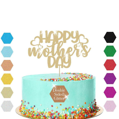Happy Mothers Day Hearts Design Glitter Cake Topper Birthday Decoration