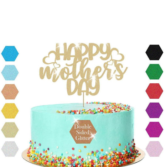 Happy Mothers Day Hearts Design Glitter Cake Topper Birthday Decoration
