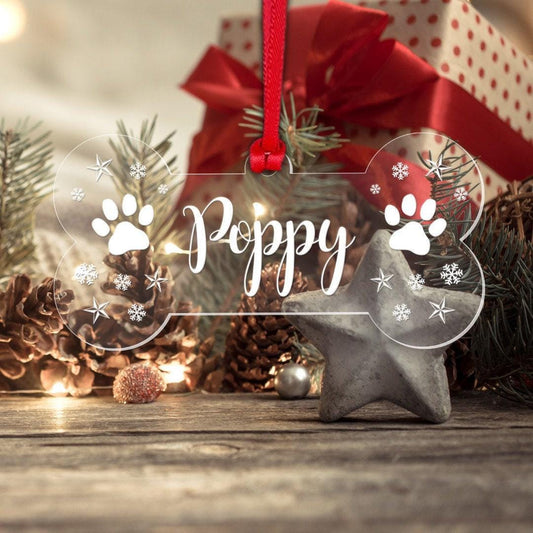 Personalised Dog Puppy Christmas Bauble Pet Xmas Gift Tree Decoration Any Name