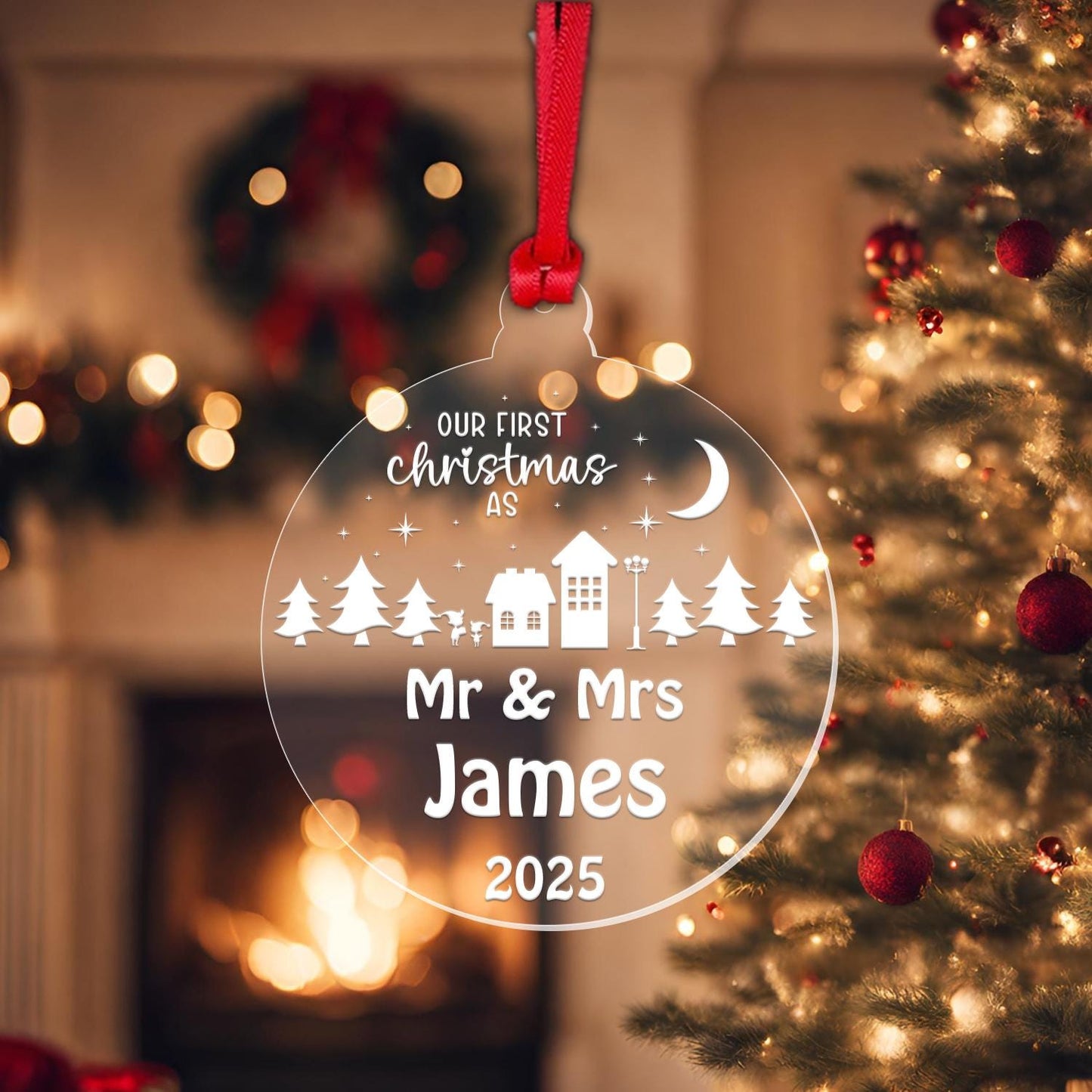Personalised First Christmas Bauble: Mr & Mrs Keepsake Decor