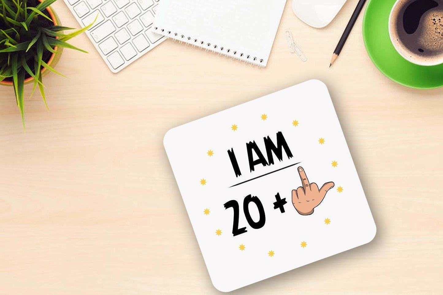 Funny 21st Birthday Mug & Coaster Set: Rude Middle Finger Design