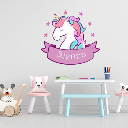 Personalised Unicorn Wall Decal: Girls Bedroom Nursery Decor