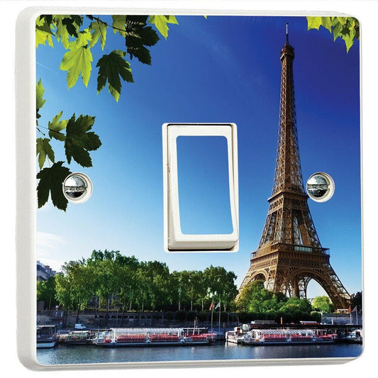 Paris Eiffel Tower Blue Sky Light Switch Sticker Cover Vinyl Skin Wall Decal