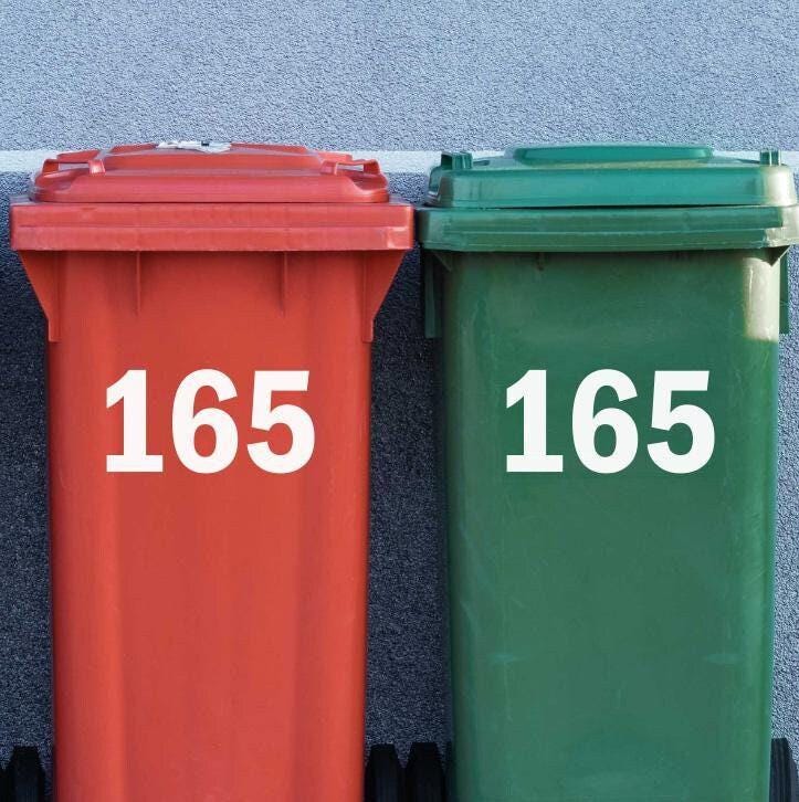 Personalised Number Wheelie Bin Sticker: Waterproof Vinyl Dustbin Decal