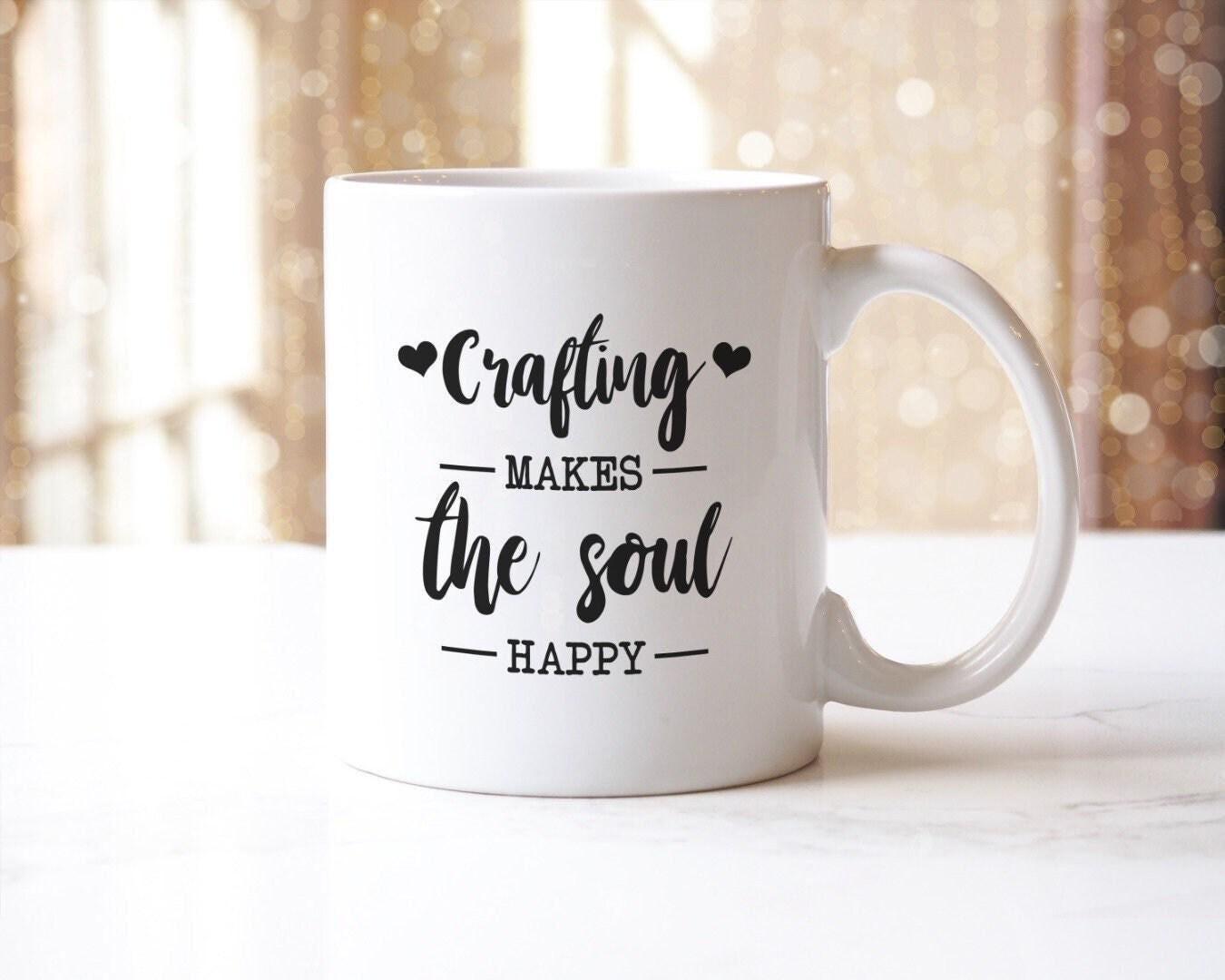 Crafting Makes The Soul Happy - Ceramic Novelty Mug & Coaster Coffee Tea Cup Artistic Gift