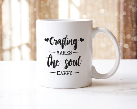 Crafting Makes The Soul Happy - Ceramic Novelty Mug & Coaster Coffee Tea Cup Artistic Gift