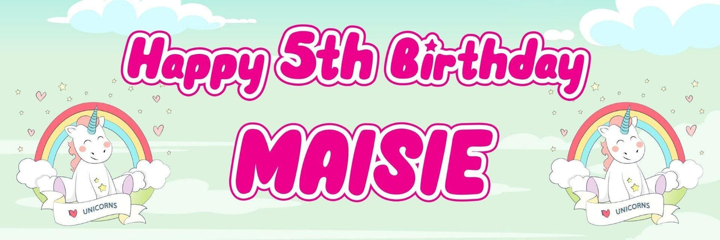 2 Personalised Unicorn Rainbow Birthday Party Celebration Banners Posters Decoration for Kids Girls