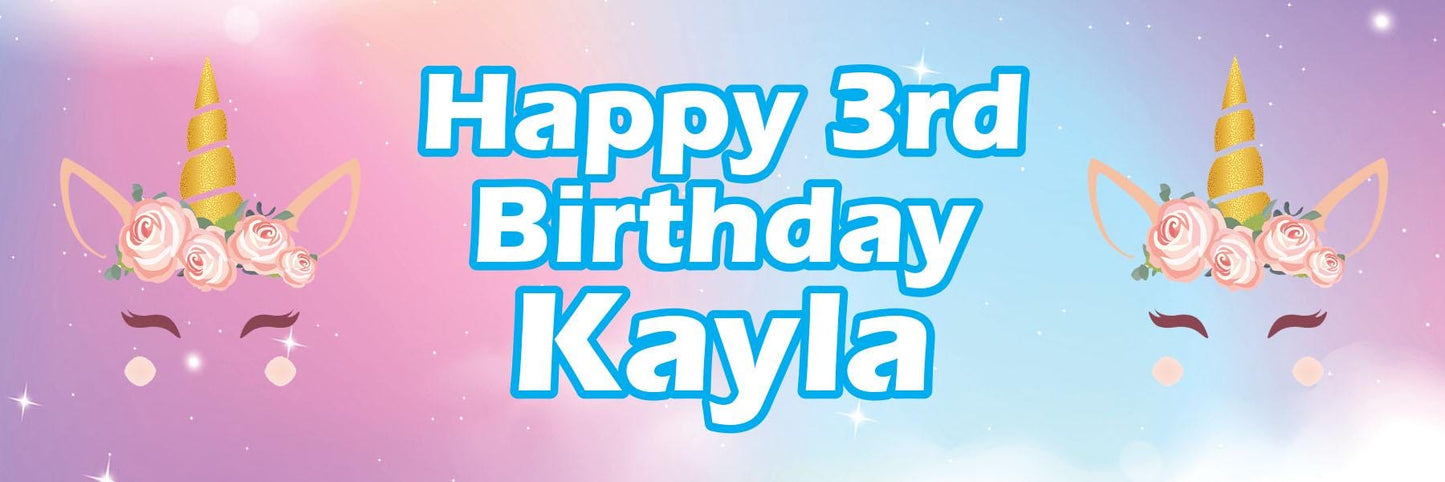 2x Personalised Unicorn Birthday Banner: Girls Fairytale Party Decoration Customise With Any Name & Age