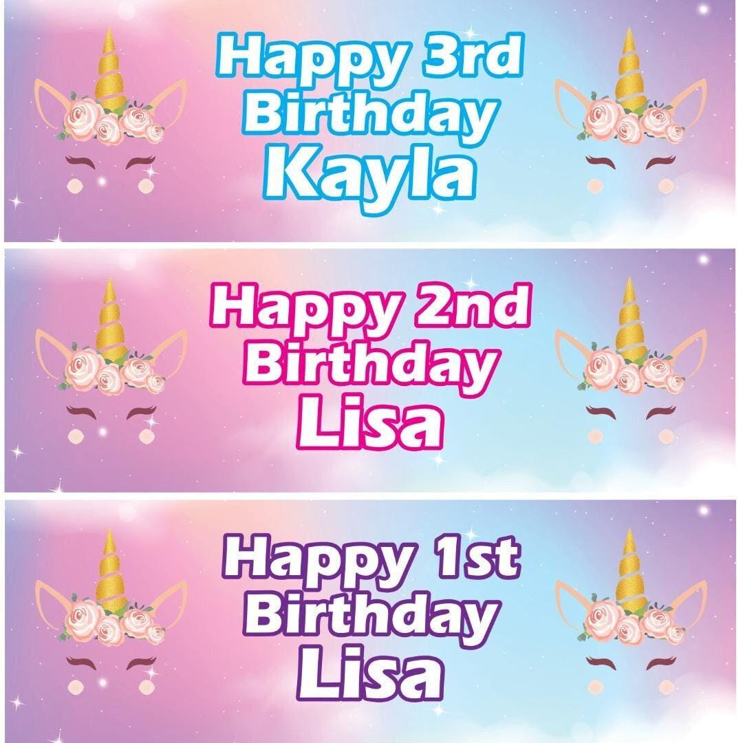 2x Personalised Unicorn Birthday Banner: Girls Fairytale Party Decoration Customise With Any Name & Age