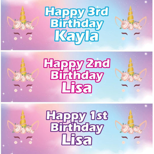2x Personalised Unicorn Birthday Banner: Girls Fairytale Party Decoration Customise With Any Name & Age