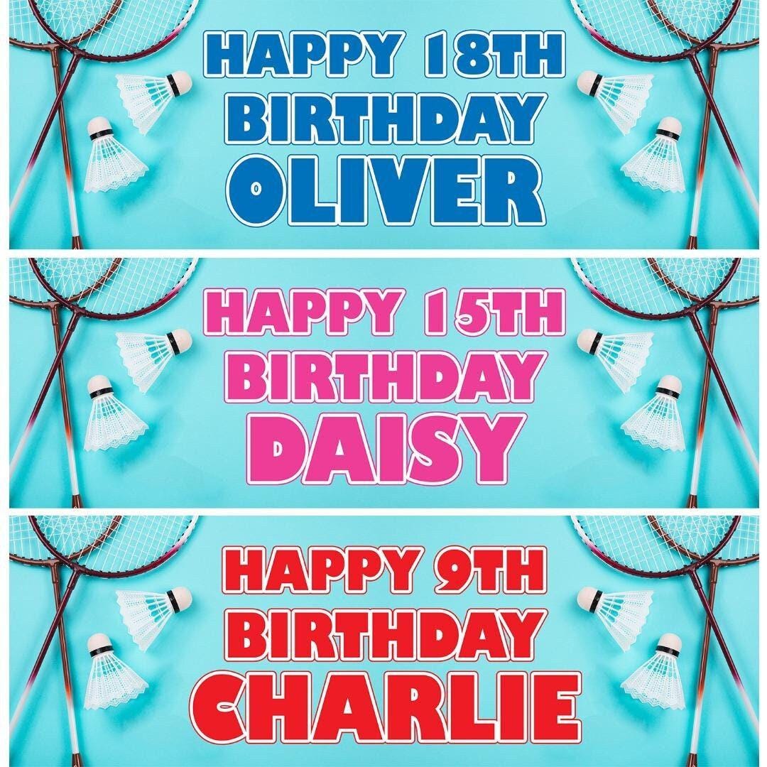 2 Personalised Badminton Birthday Party Celebration Banners Decoration Posters