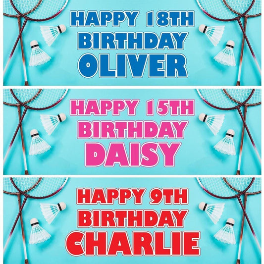 2 Personalised Badminton Birthday Party Celebration Banners Decoration Posters