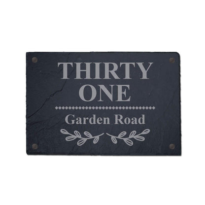 Personalised Rustic Slate House Sign Farmhouse Plaque Door Number Laser Engraved Stone