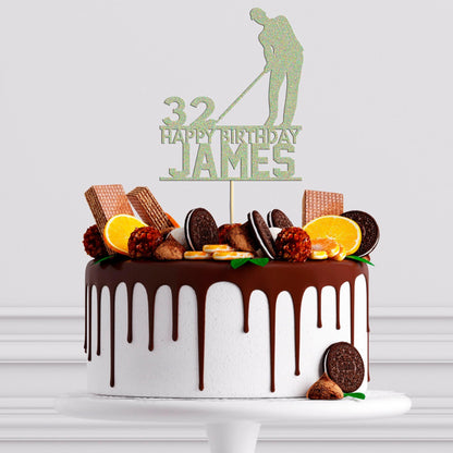 Custom Glitter Golf Cake Topper: Personalised Birthday Decoration