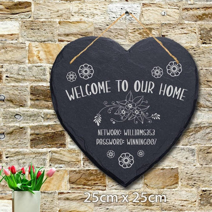 Welcome To Our Home Wifi Password Internet Personalised Hanging Slate Sign