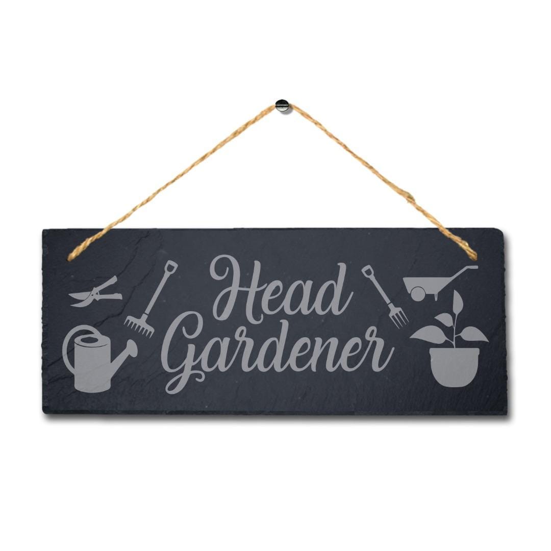 Head Gardener Laser Engraved Hanging Slate Flower Garden Home Decor Plaque Sign