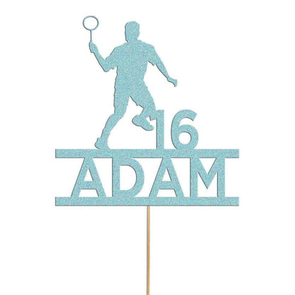Personalised Badminton Player Glitter Cake Topper: Any Name & Age