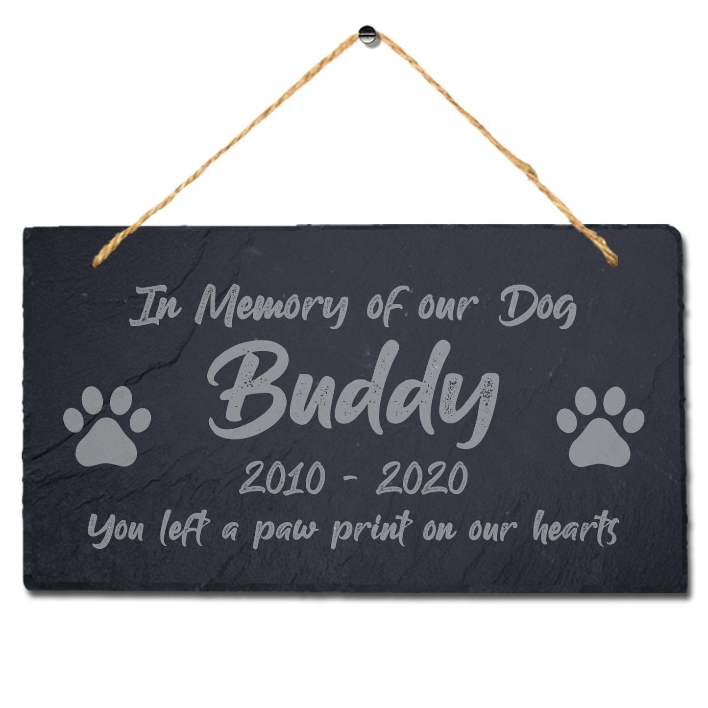 Personalised Engraved Hanging Slate Stone Heart Pet Memorial Grave Marker Plaque