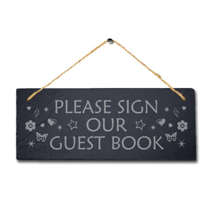 Welcome Guest Book Engraved Hanging Slate Wedding Party Christening Plaque Sign