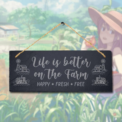 Life Is Better Happy Fresh Free Engraved Hanging Slate Farmhouse Plaque Sign