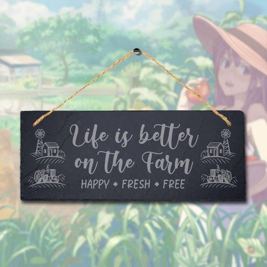 Life Is Better Happy Fresh Free Engraved Hanging Slate Farmhouse Plaque Sign