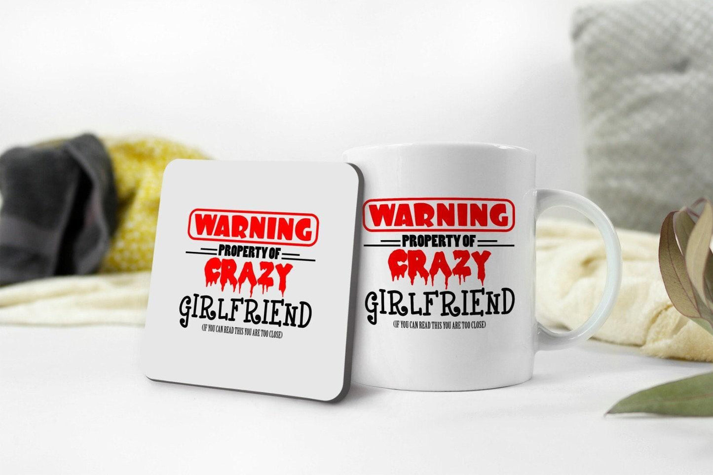 Funny Warning Property Of Crazy Girlfriend -  Novelty Mug & Coaster Coffee Tea Cup Office Gift