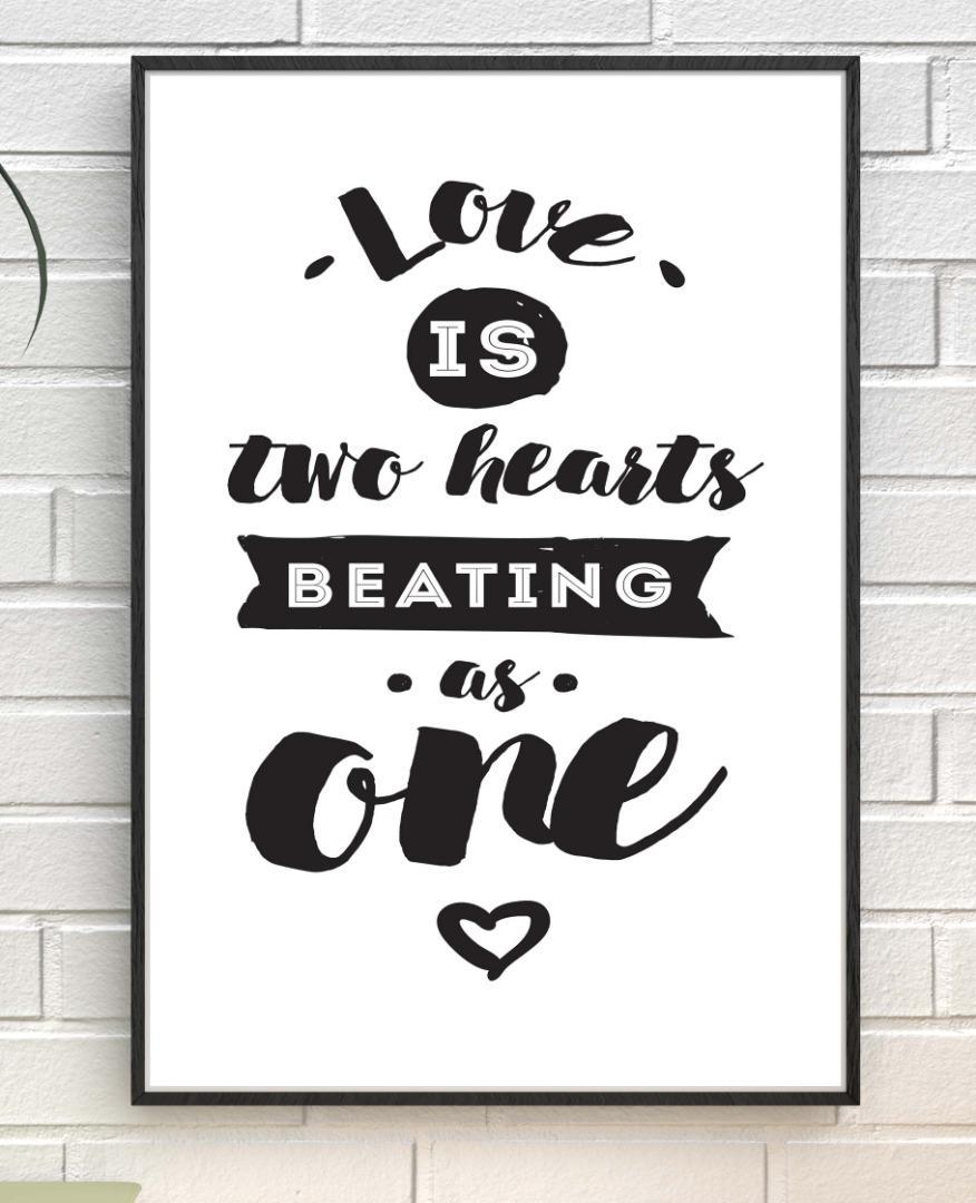 Love Is Two Hearts Beating As One Romantic Inspirational Words Poster Print Wall