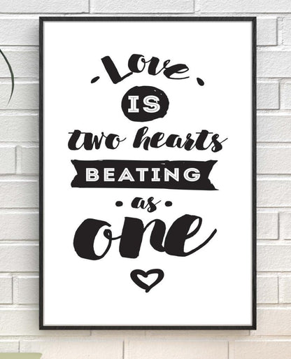Love Is Two Hearts Beating As One Romantic Inspirational Words Poster Print Wall