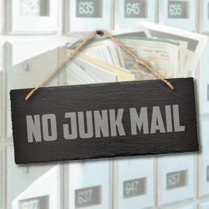 No Junk Mail Laser Engraved Stone Hanging Outdoor Slate Plaque Sign