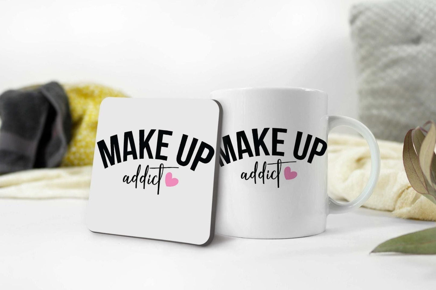 Make Up Addict Coffee Mug & Coaster Gift Set Beautician Beauty Makeup Present Gift
