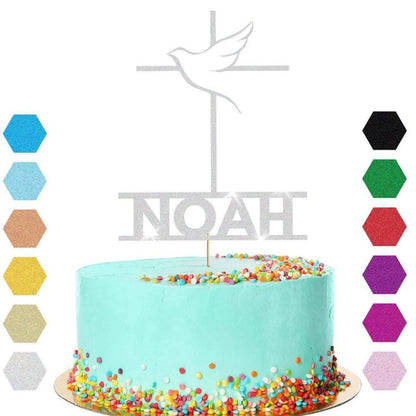 Personalised Cross With Dove Confirmation Cake Topper Congratulation Any Name