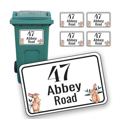 Personalised Rabbit Wheelie Bin Sticker: Address Decal