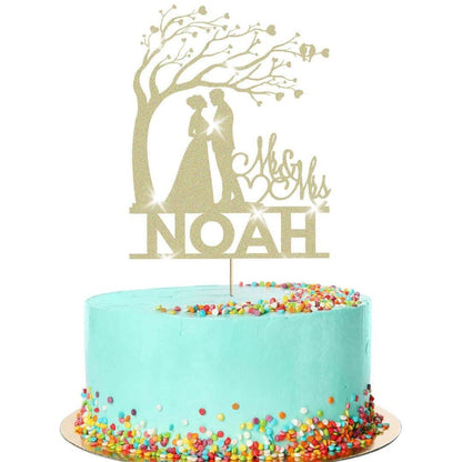 Personalised Wedding Cake Topper Mr & Mrs Anniversary Love Birds Cake Decoration